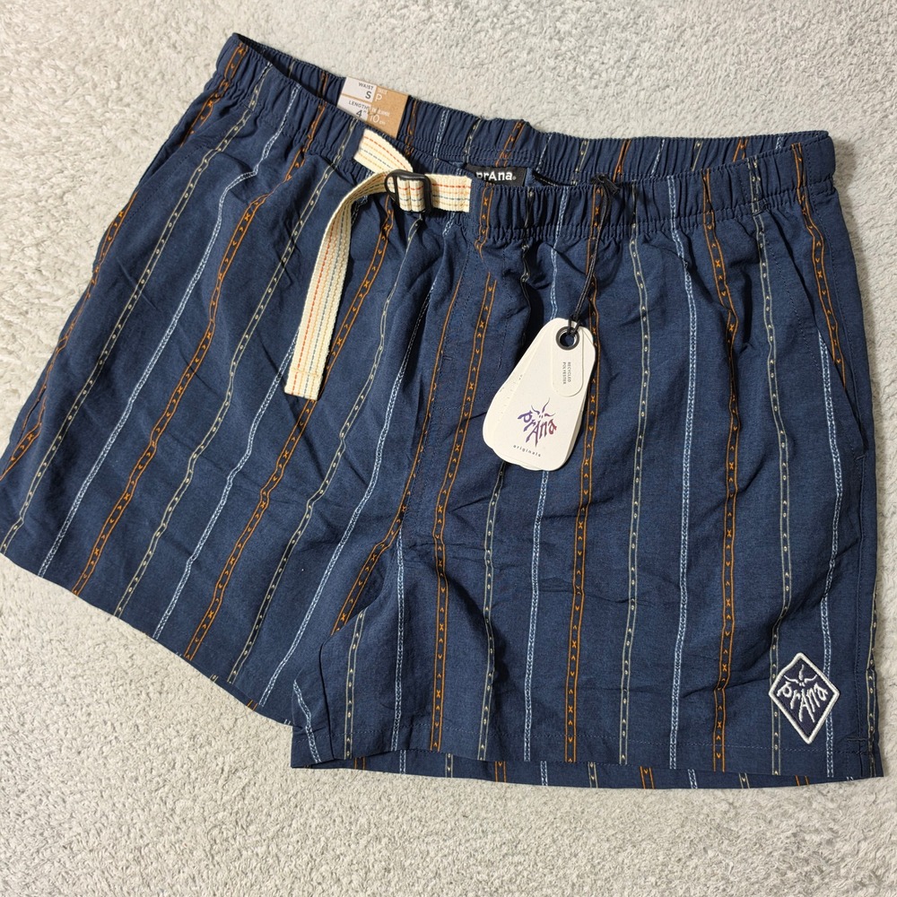 NEW Prana Indio Heritage Short Mens Sm Stormy Night S/4‎ Stripe Webbing Belt